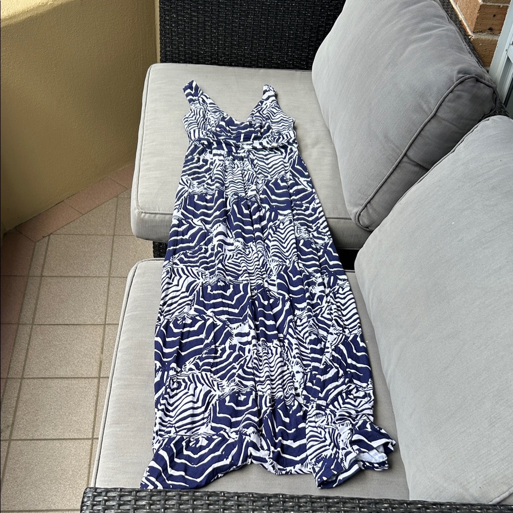 Lilly Pulitzer Navy and White Patterned Maxi Dress